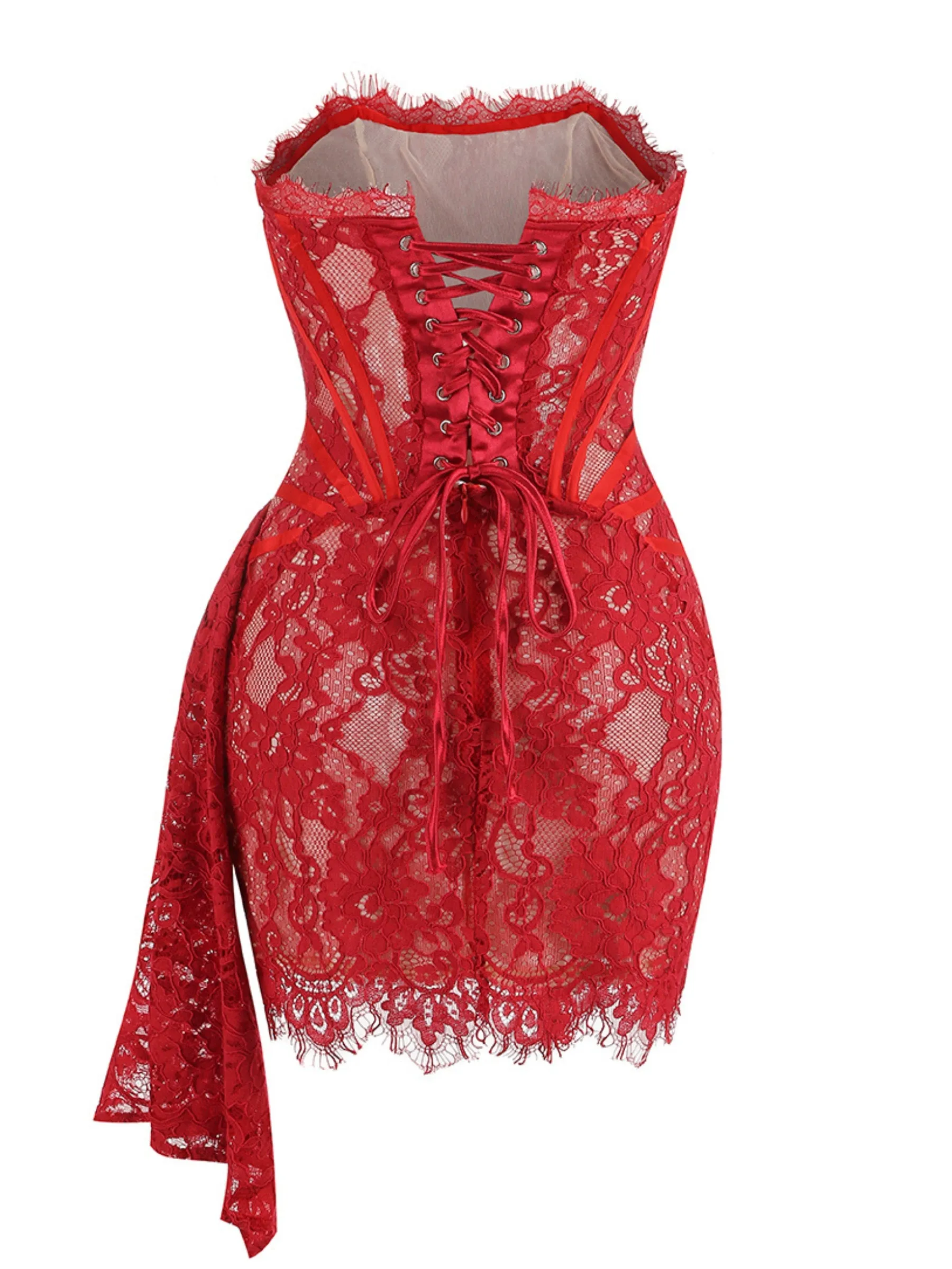 Indra Corset Lace Mini Dress in Red