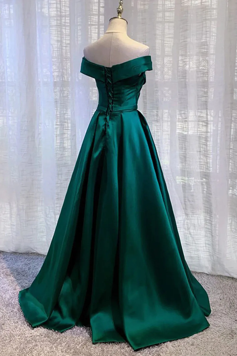 kamahe Dark Green Long Prom Dress Elegant A Line Off the Shoulder Party Evening Dress