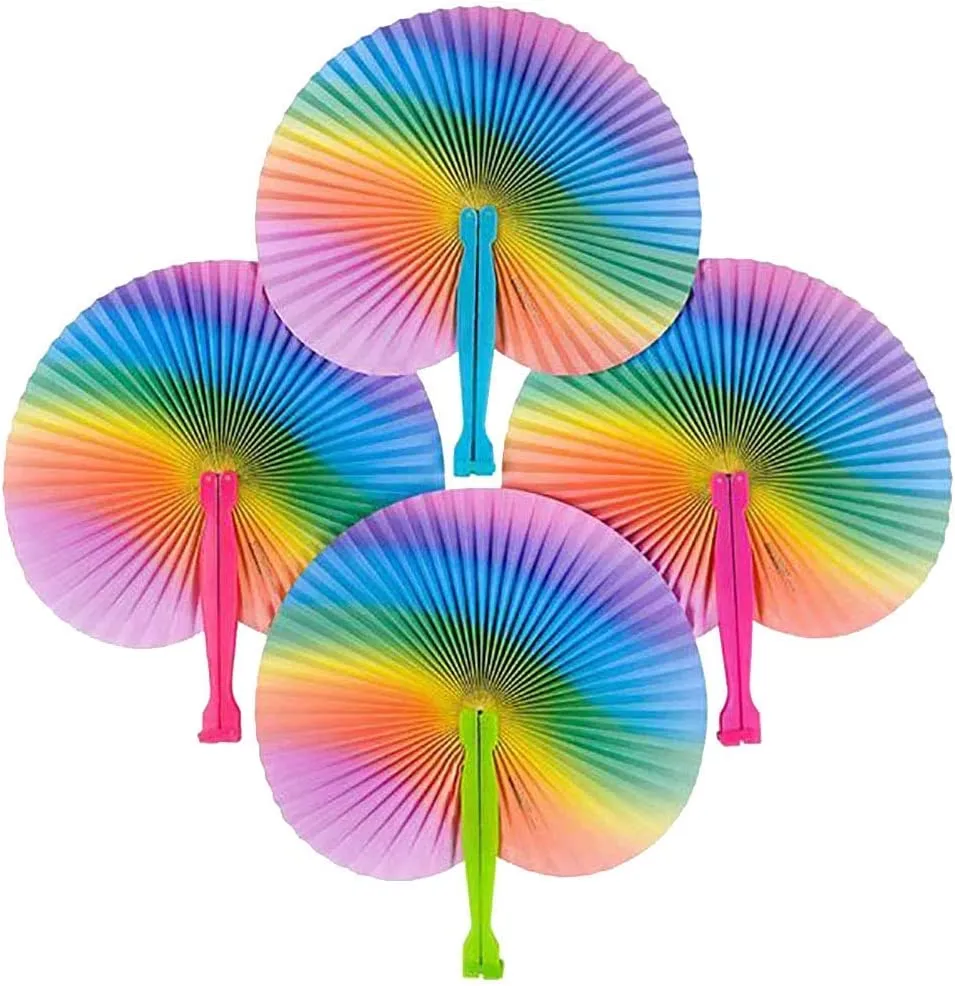 Kicko 10 Inch Folding Rainbow Paper Fan - 12 Pieces of Accordion Style Assortment