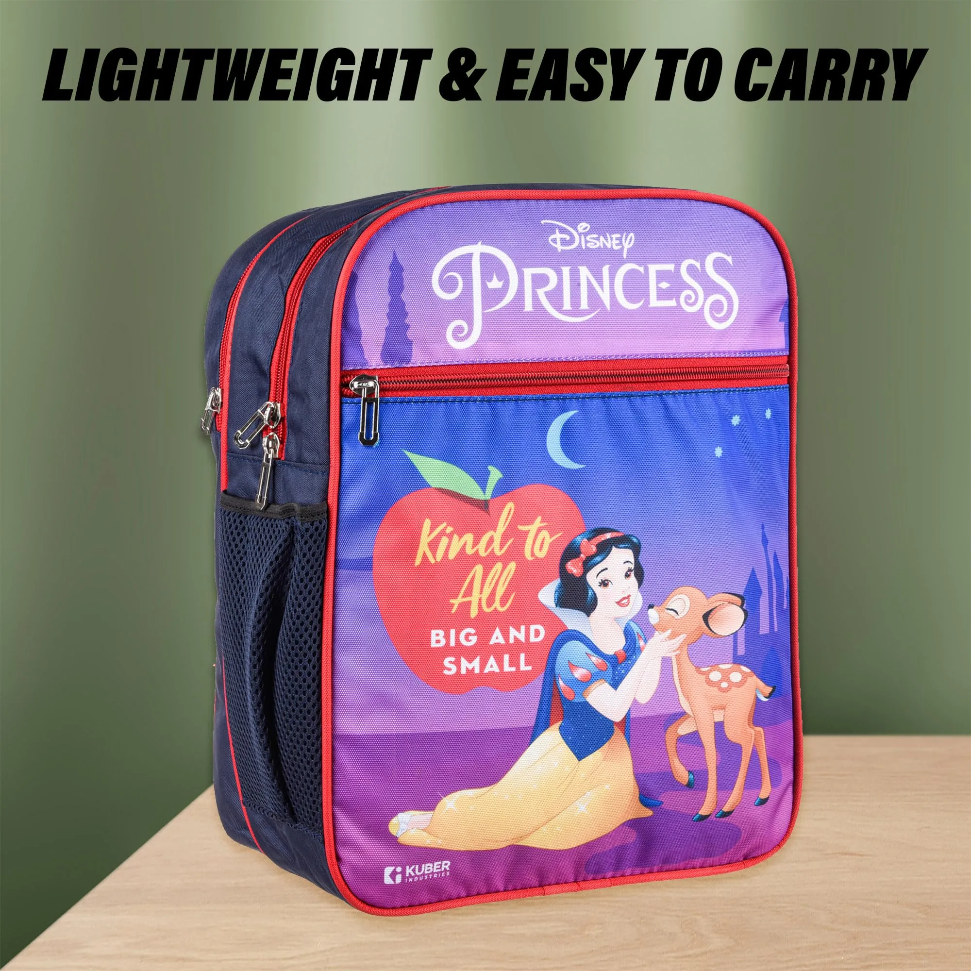 Kuber Industries Disney Princess Kind to All School Bags | Kids School Bags | Student Bookbag | Travel Backpack | School Bag for Girls & Boys | School Bag with 3 Compartments | Purple