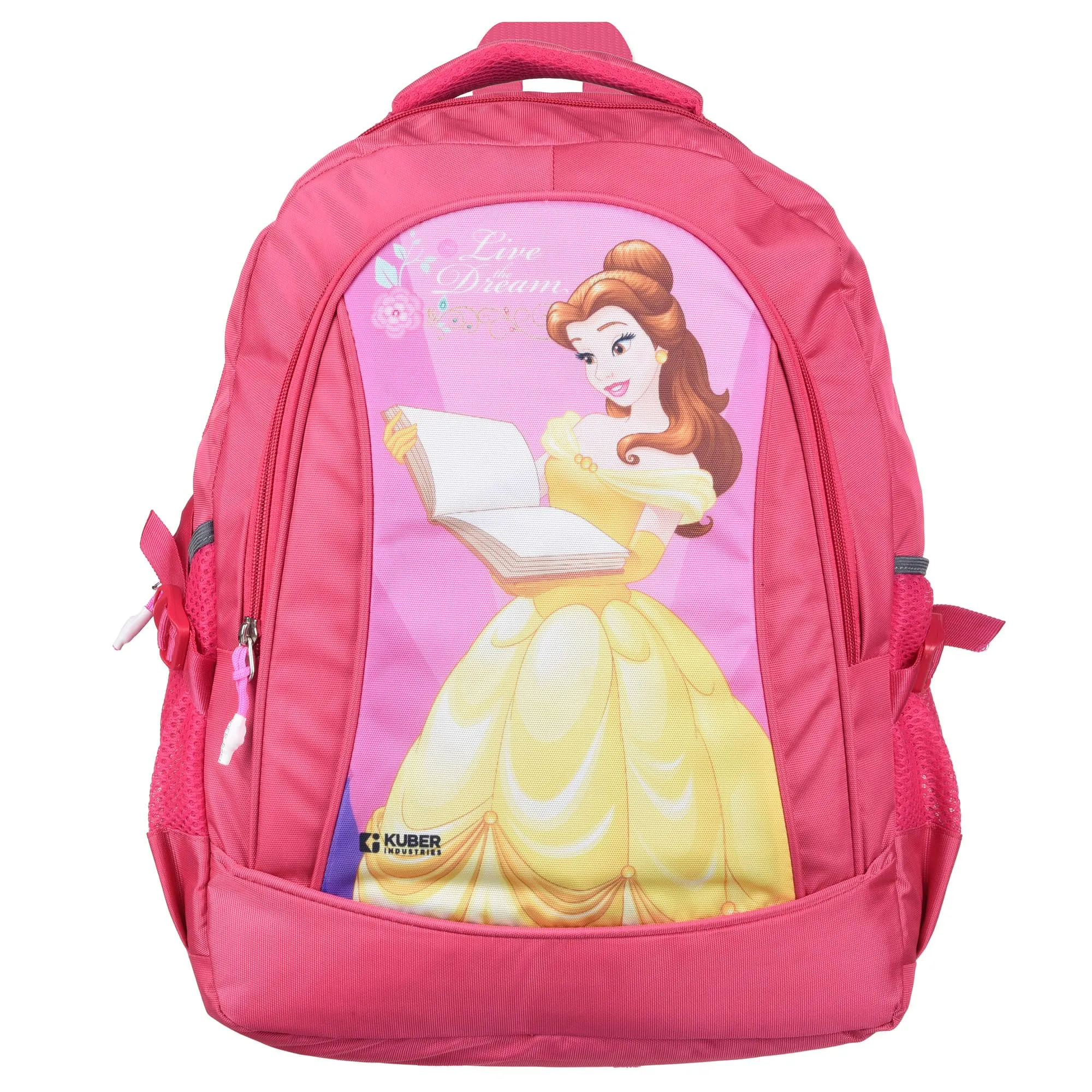 Kuber Industries Disney Princess Love The Dream School Bags | Kids School Bags | Student Bookbag | Travel Backpack | School Bag for Girls & Boys | School Bag with 3 Compartments | Pink