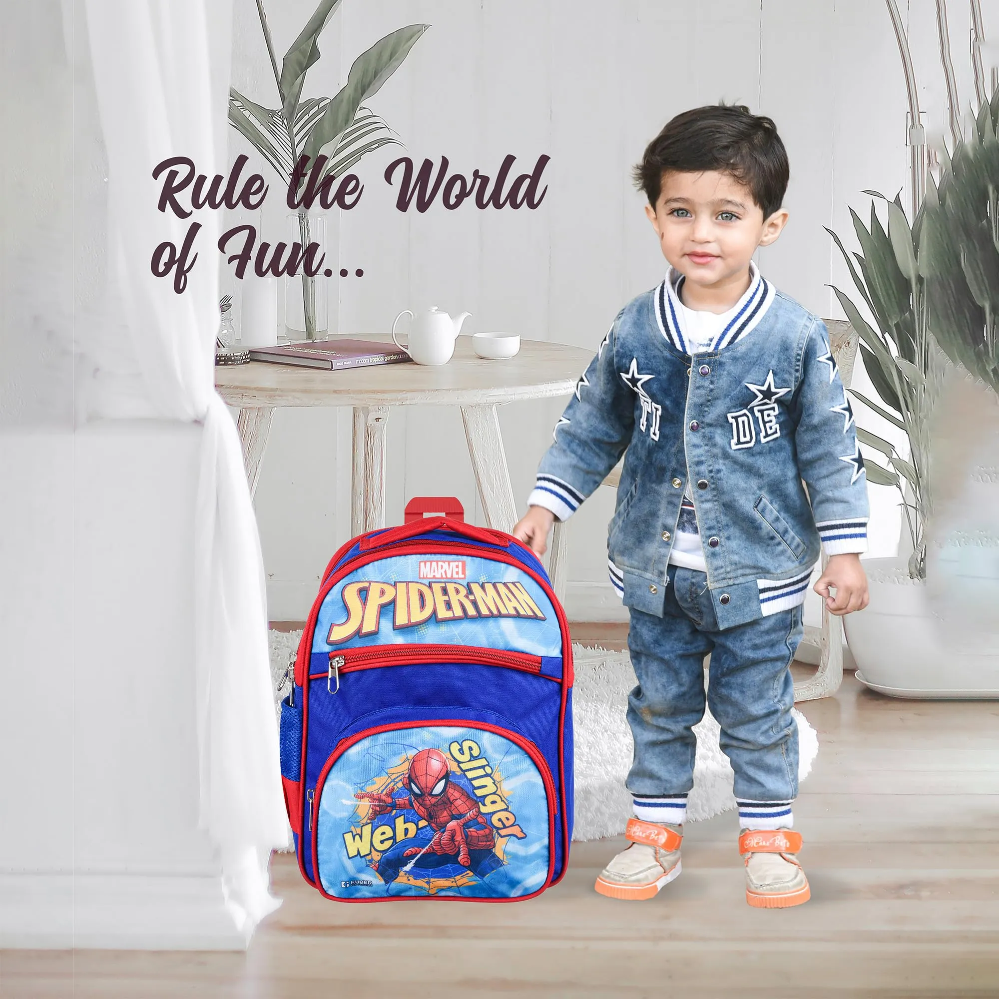 Kuber Industries Marvel Web Slinger Spider-Man School Bags | Kids School Bags | Student Bookbag | Travel Backpack | School Bag for Girls & Boys | School Bag with 4 Compartments | Royal Blue