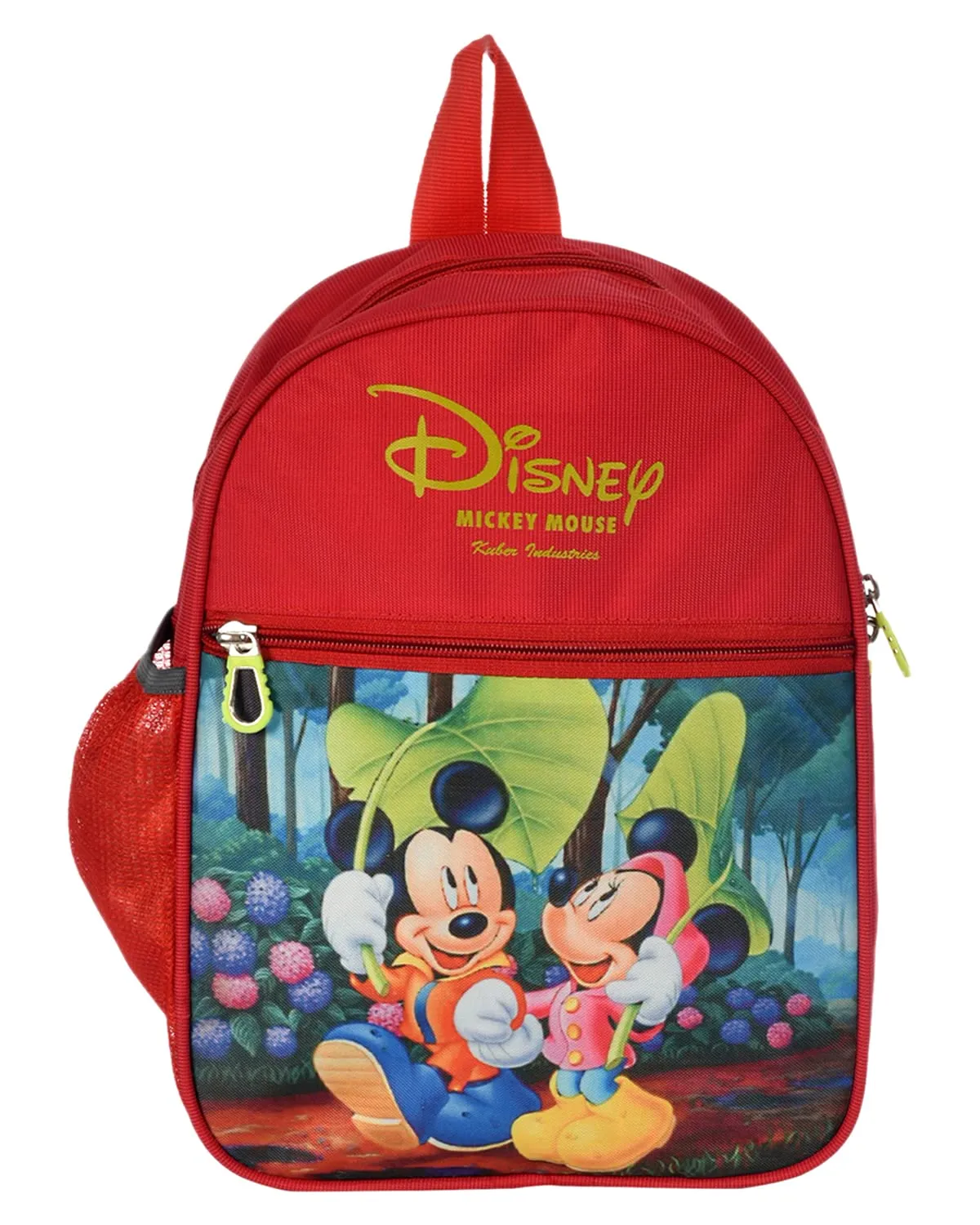 Kuber Industries Mickey & Minnie Print Rexine Lightweight, Portable School Bag, Backpack, Bookbag For Kids (Red)