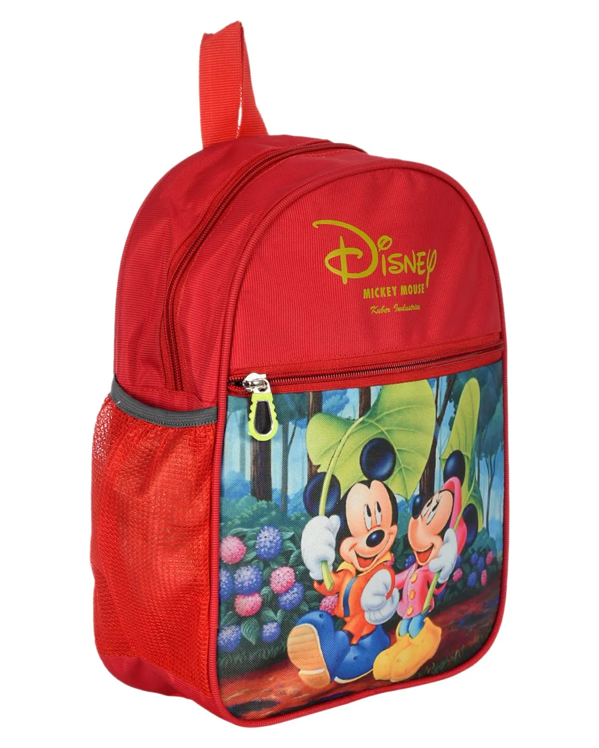 Kuber Industries Mickey & Minnie Print Rexine Lightweight, Portable School Bag, Backpack, Bookbag For Kids (Red)