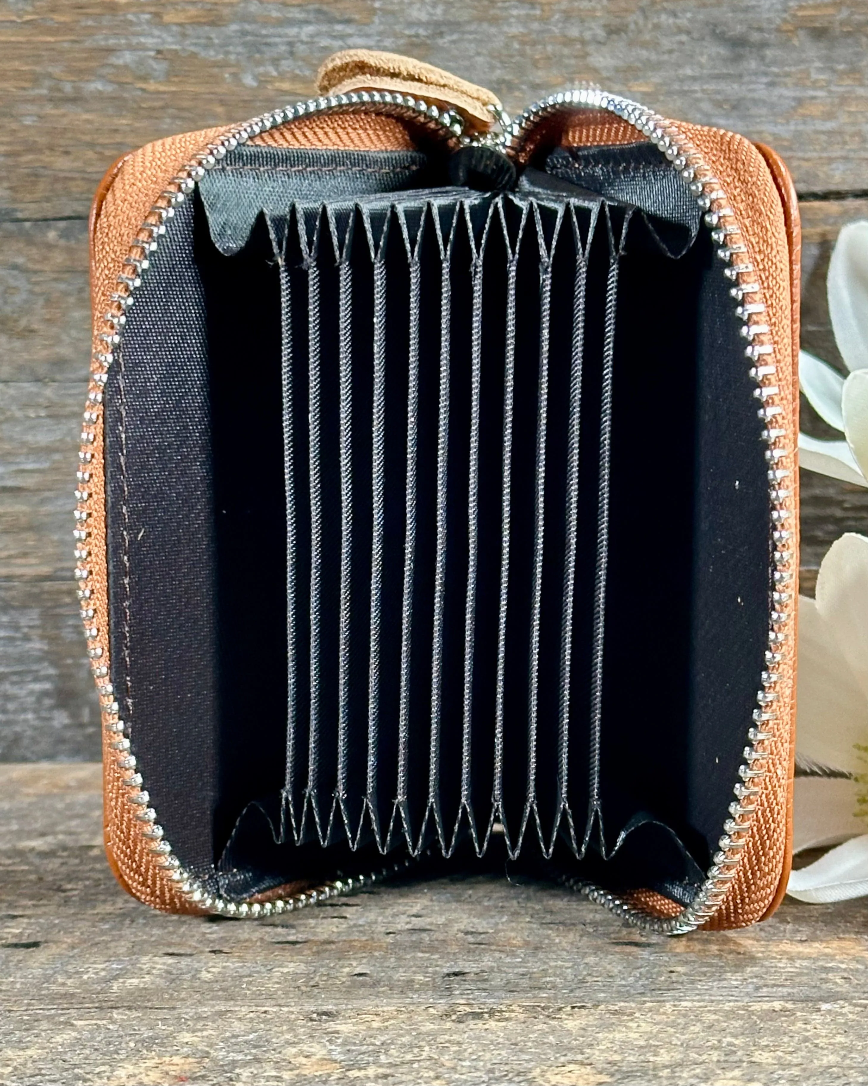 Leather Card Holder Purse - Tan