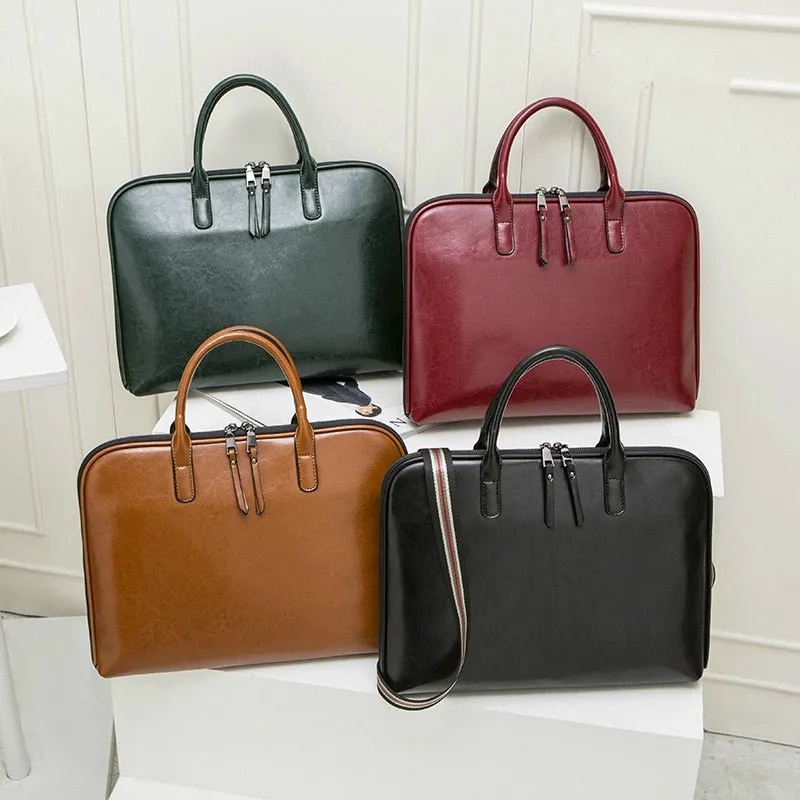 Luxury CrocLeather Laptop Tote & Shoulder Bag