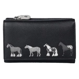 Mala Leather Black Best Friends Horses RFID Tri-Fold Purse