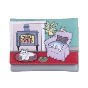 Mala Leather Grey Hamish's Cat House Tri Fold Purse