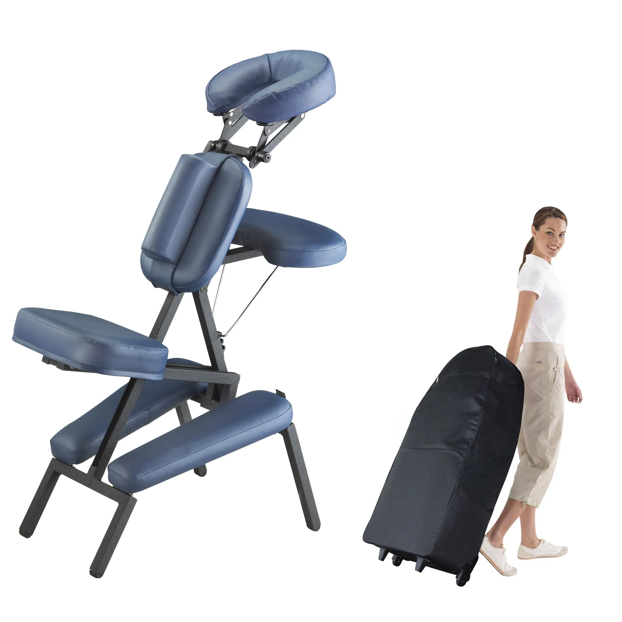 Master Massage The PROFESSIONAL Portable Massage Chair Package with Wheeled Case, Royal Blue