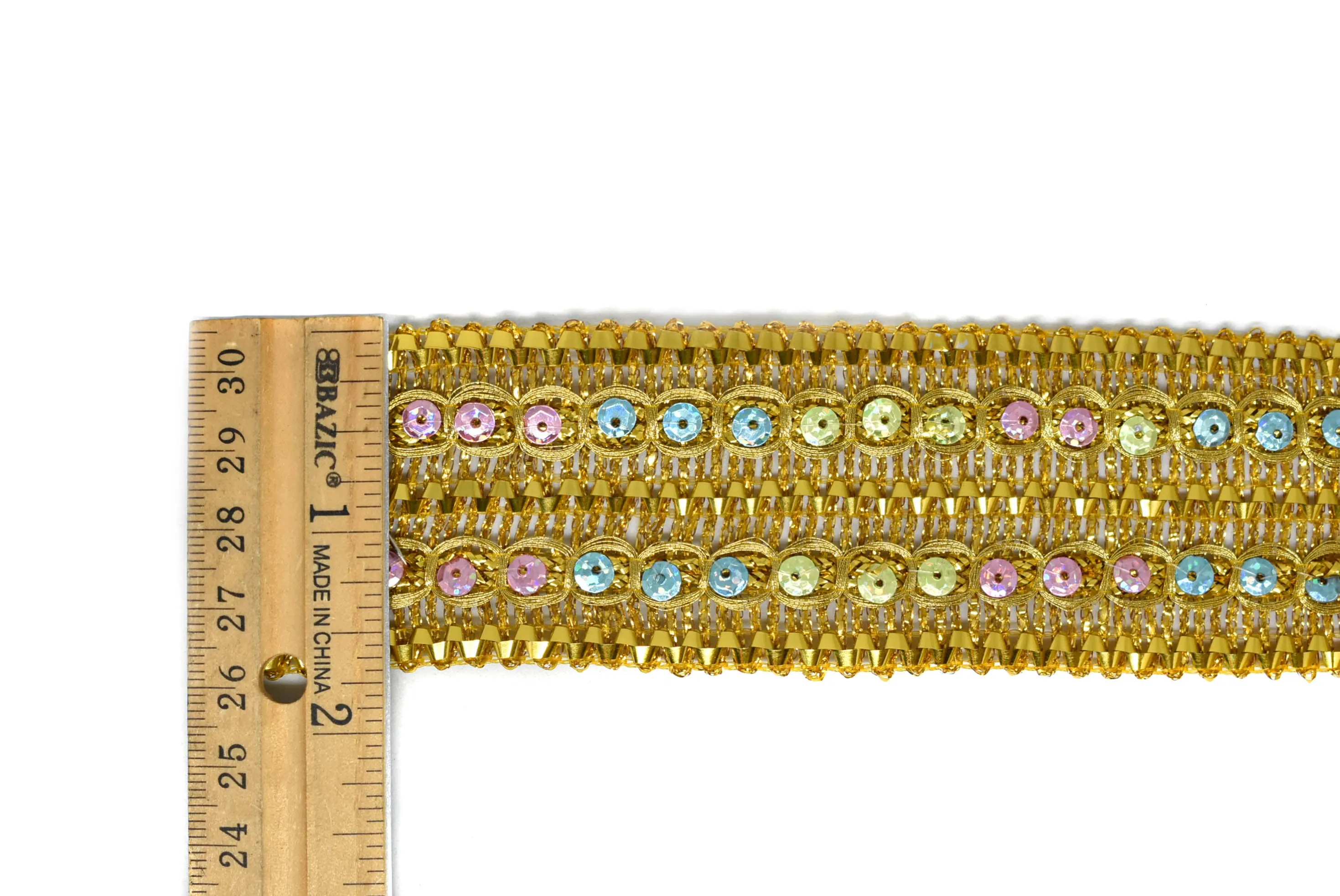 Metallic Gold with Multi-Colored Sequins Trim 1.75 - 1 Yard