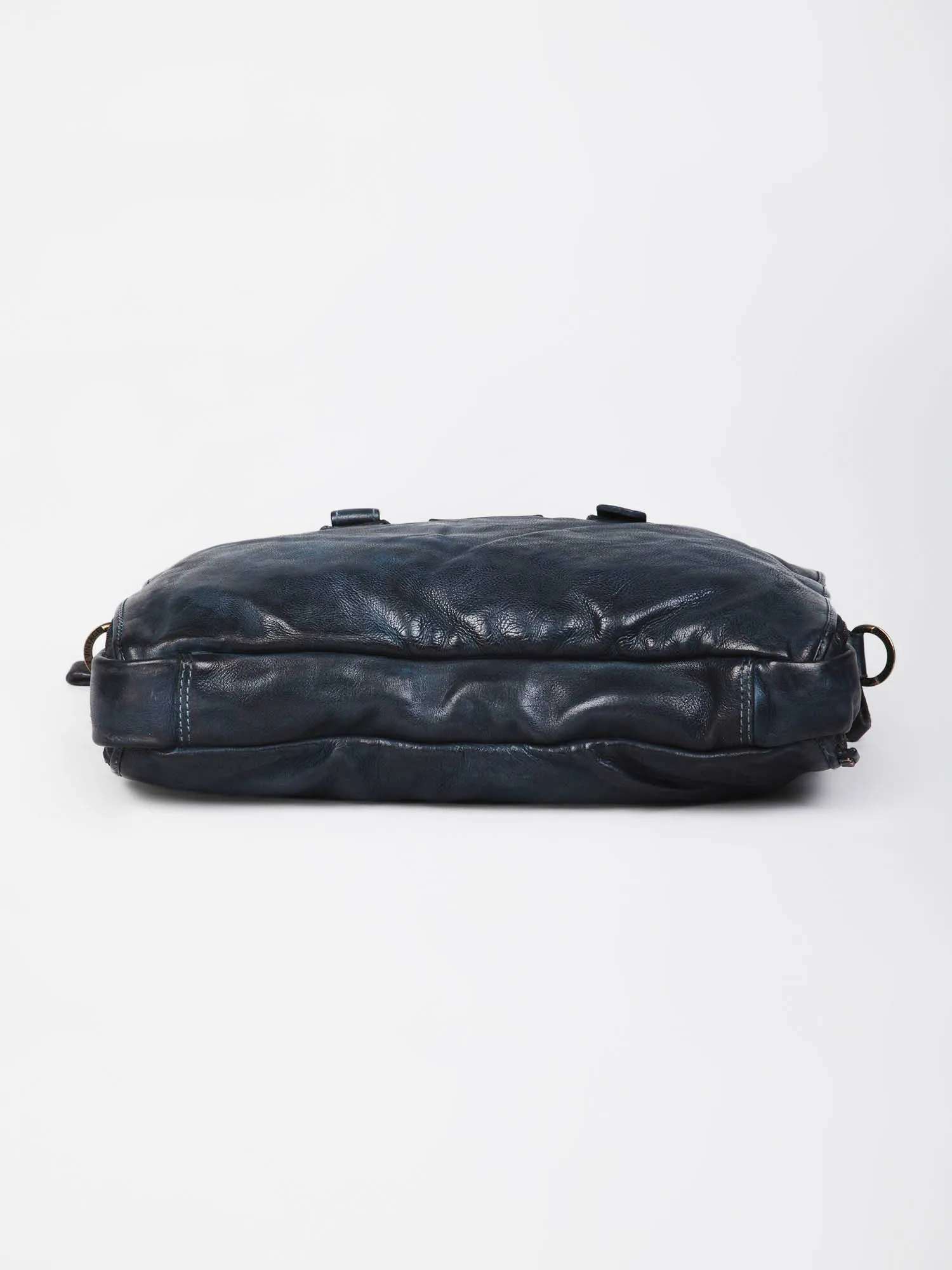 Navy Blue Leather Plain Design Laptop Bag