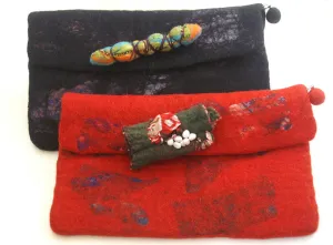 Nuno Felted Wool Silk Sari Collage Clutch Bags One-Of-A-Kind Handmade