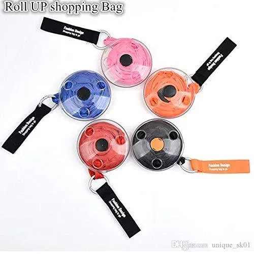 Reusable Foldable Rollup Shopping Bag Portable Tote Pouch Clips Reusable Shoulder Bag Roll-up Lightweight Space-Saving Disc Design