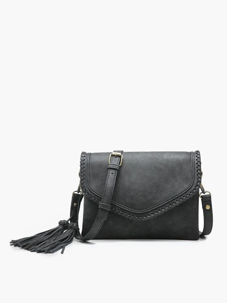 Sloane Flapover Crossbody w/ Whipstitch and Tassel