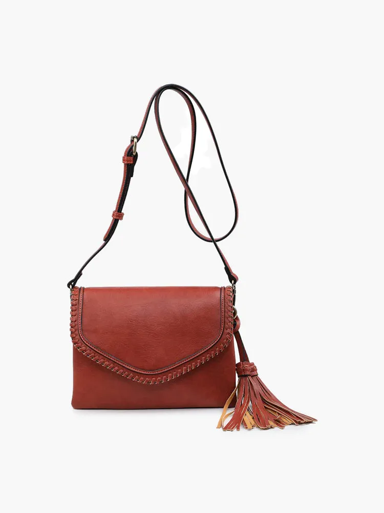 Sloane Flapover Crossbody w/ Whipstitch and Tassel