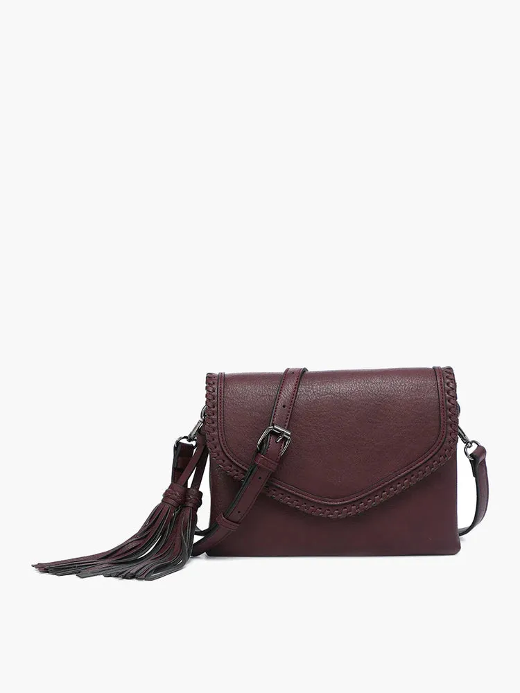 Sloane Flapover Crossbody w/ Whipstitch and Tassel