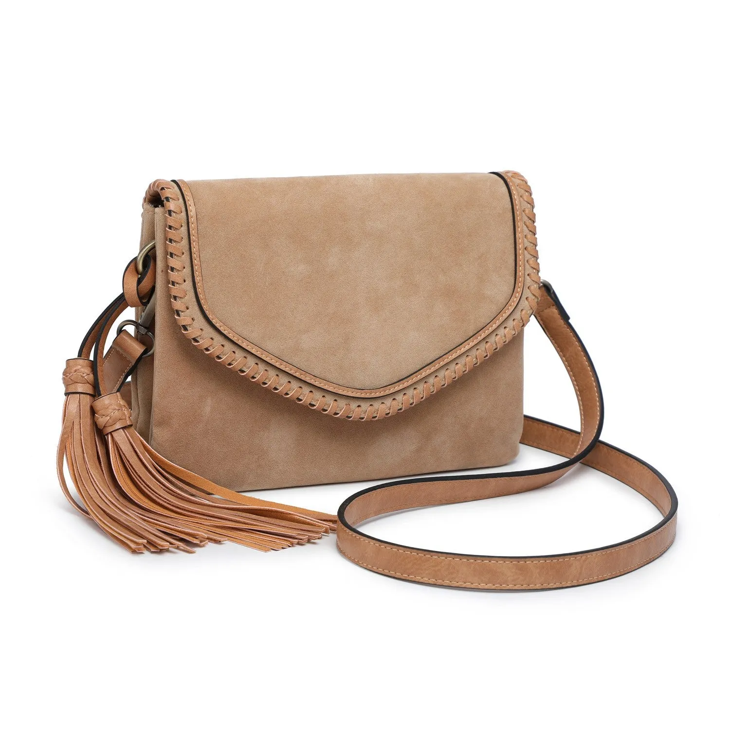 Sloane Flapover Crossbody w/ Whipstitch and Tassel