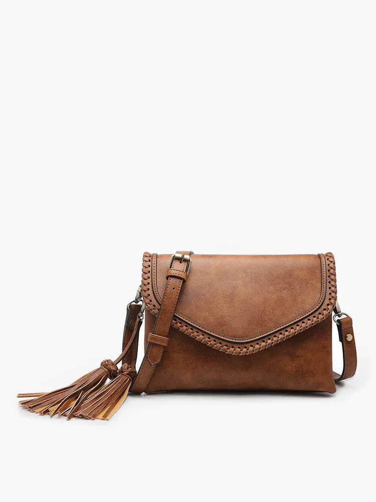 Sloane Flapover Crossbody w/ Whipstitch and Tassel