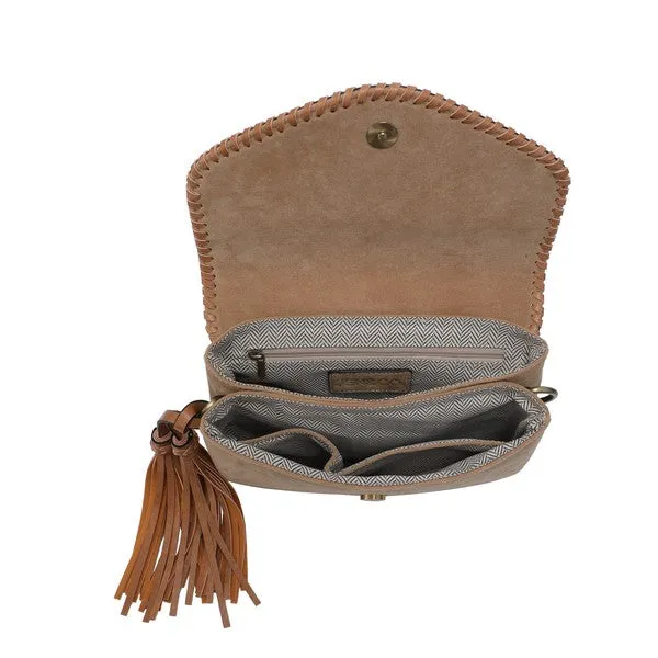 Sloane Flapover Crossbody w/ Whipstitch and Tassel