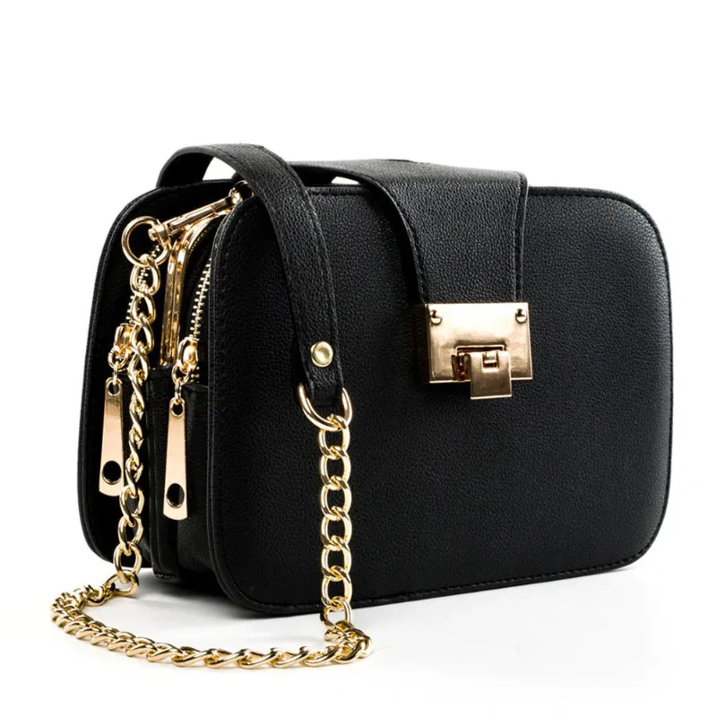 Spacious Flap Shape with Deluxe Chain Strap Vegan Leather Shoulder Bags