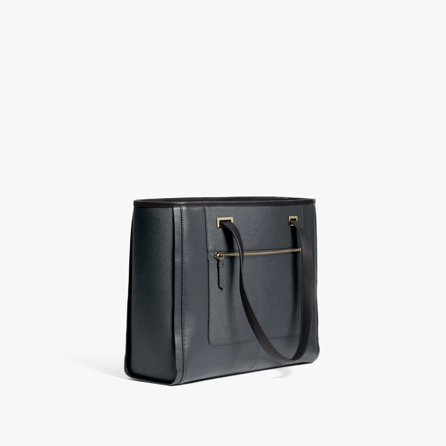 The Seville Prima Tote - Nappa & Saffiano Leather - Dark Grey / Gold / Grey