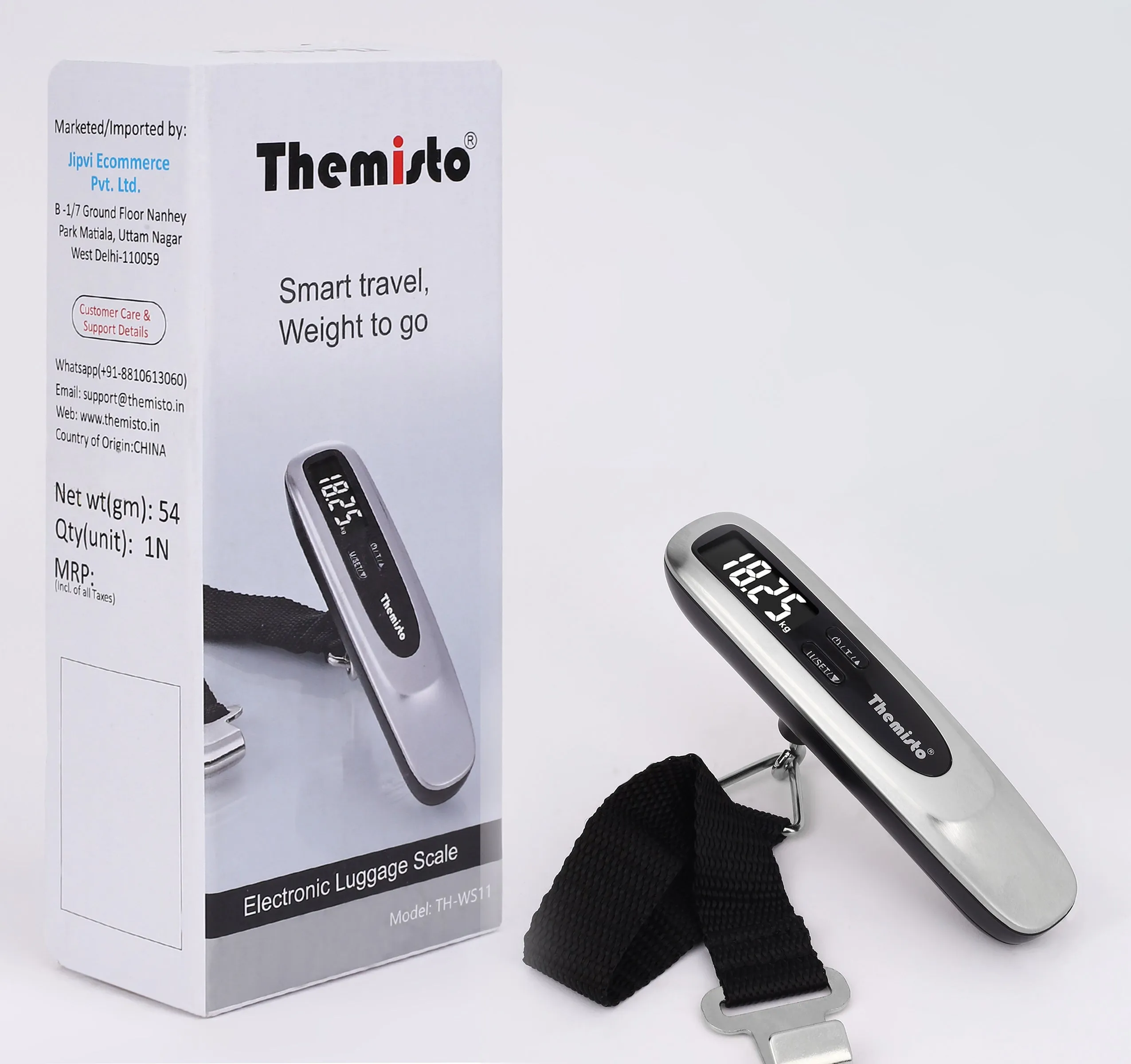 Themisto TH-WS11 Digital Luggage Scale with Target Value Setting (50kg), Silver