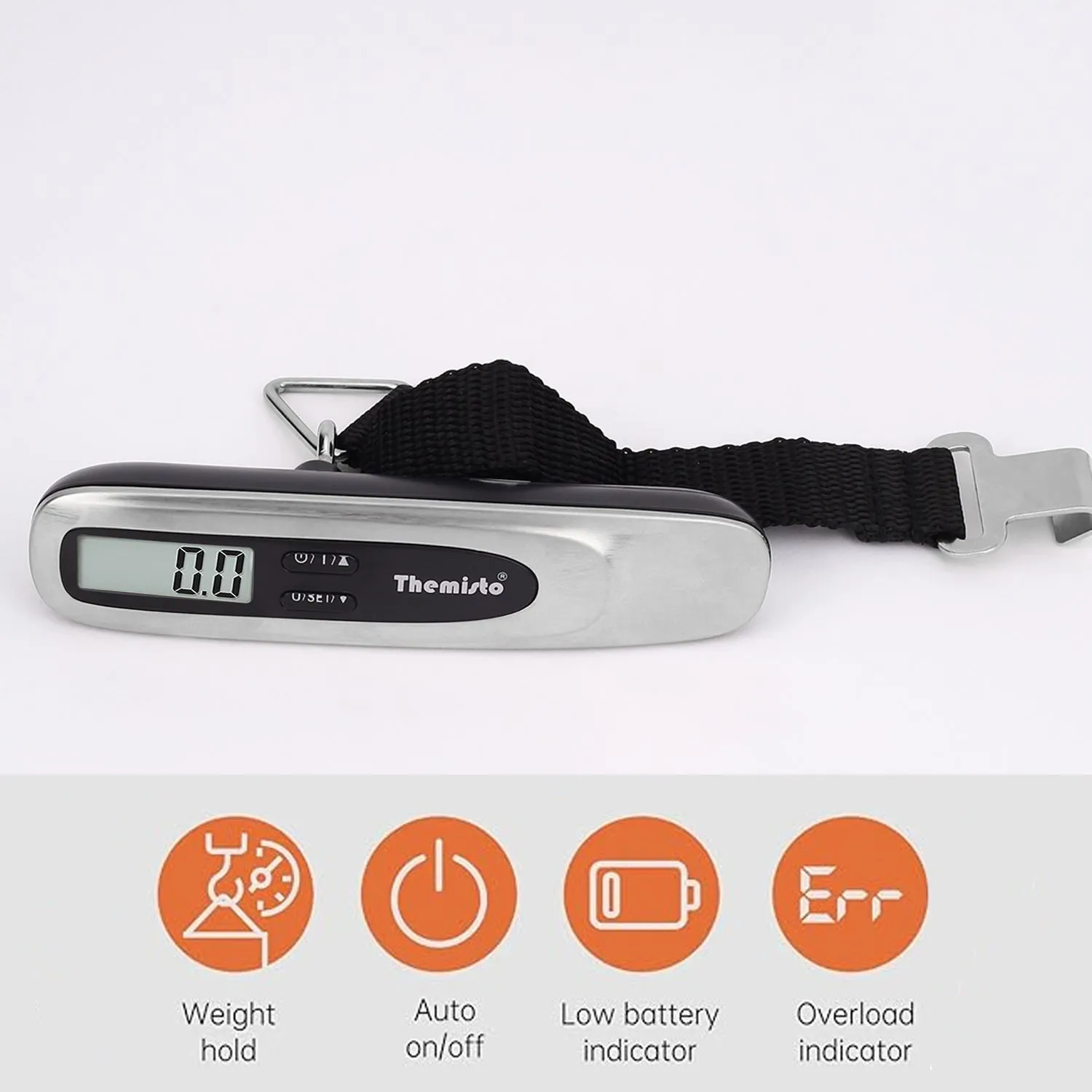 Themisto TH-WS11 Digital Luggage Scale with Target Value Setting (50kg), Silver