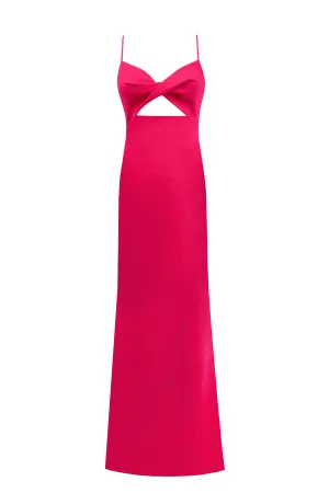 Twisted cutout fuchsia bodice maxi dress