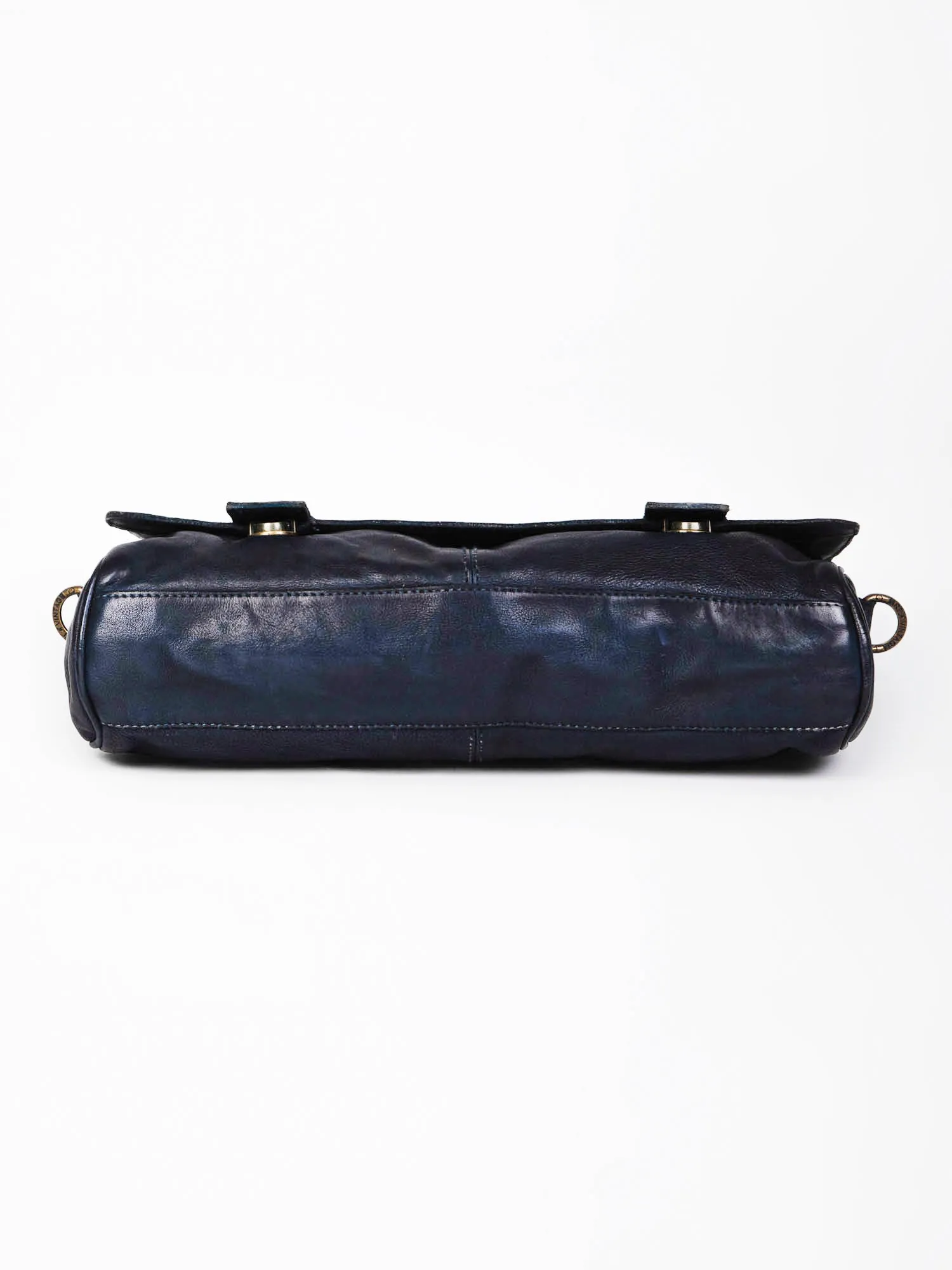 Vintage Navy Blue Leather Men's Messenger Bag By Art N Vintage