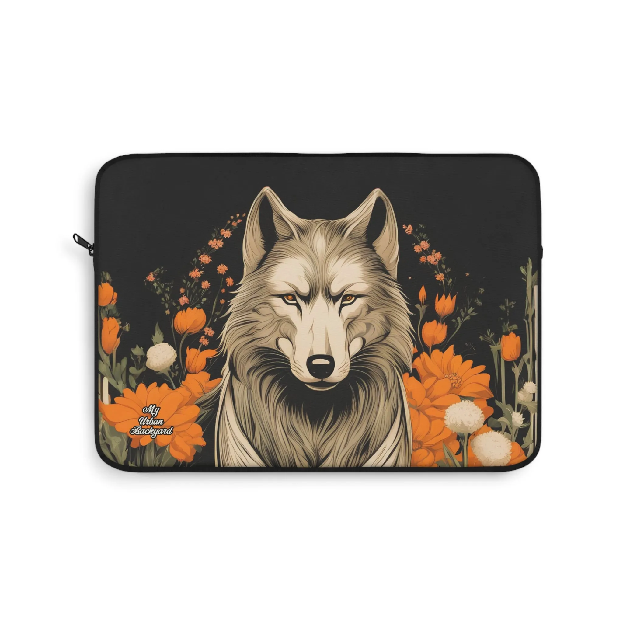 Wolf with Flowers, Laptop Carrying Case, Top Loading Sleeve for School or Work