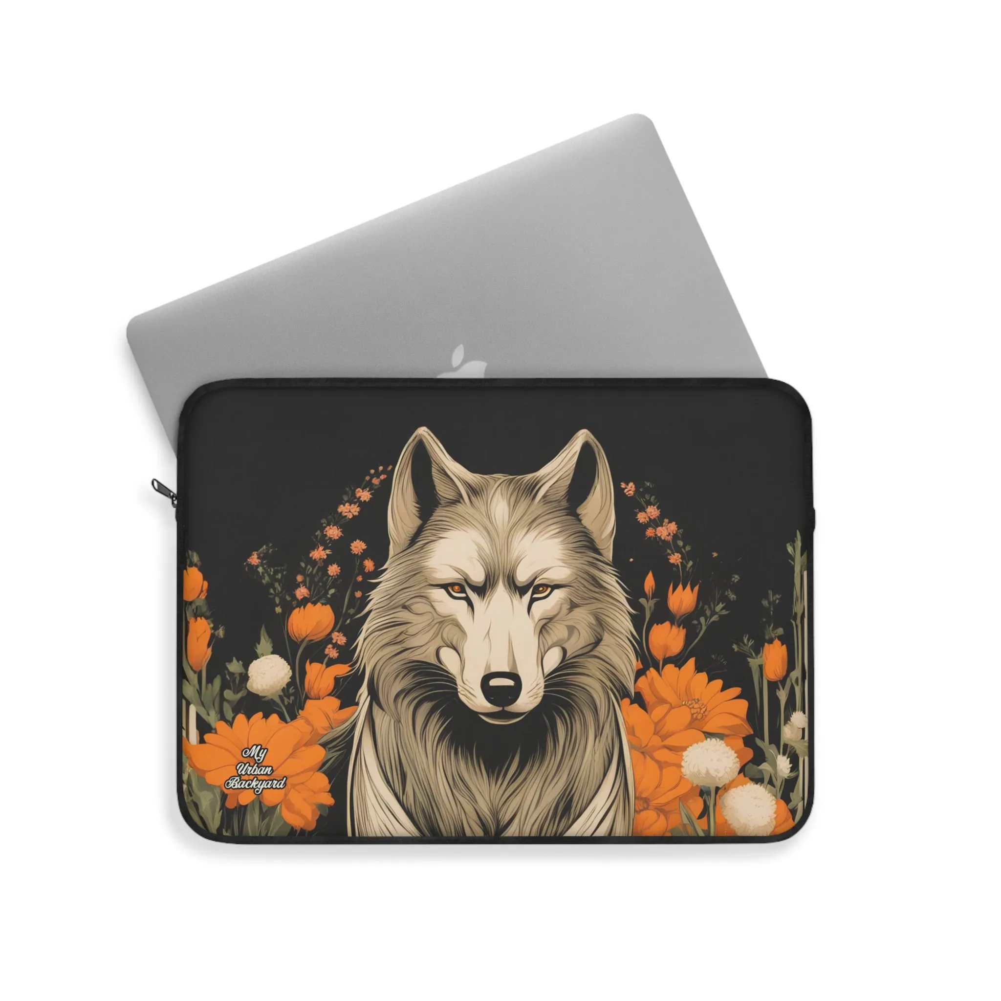 Wolf with Flowers, Laptop Carrying Case, Top Loading Sleeve for School or Work